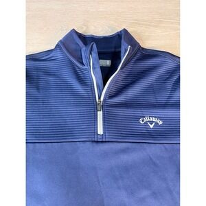 Callaway Mens Navy Blue Textured Quarter Zip Golf Pullover Sweatshirt Size M